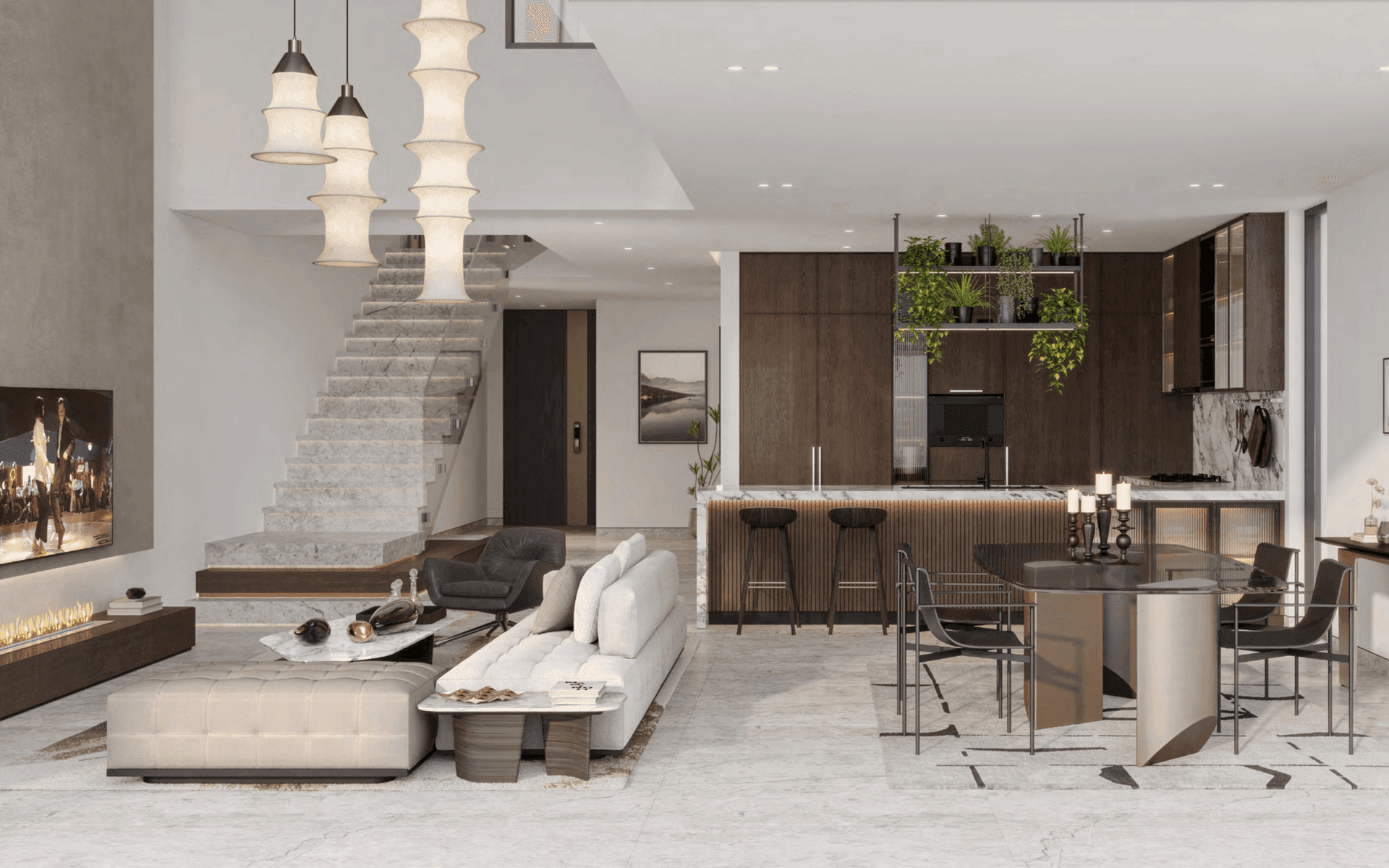 Open-plan kitchen and dining area